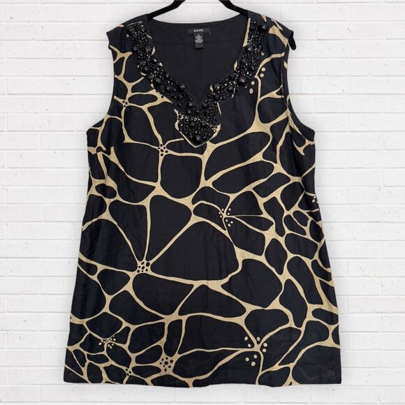 ALFANI Sleeveless Black Tan Big Floral Animal Print Beaded Neckline Dress 16 - Picture 8 of 8
